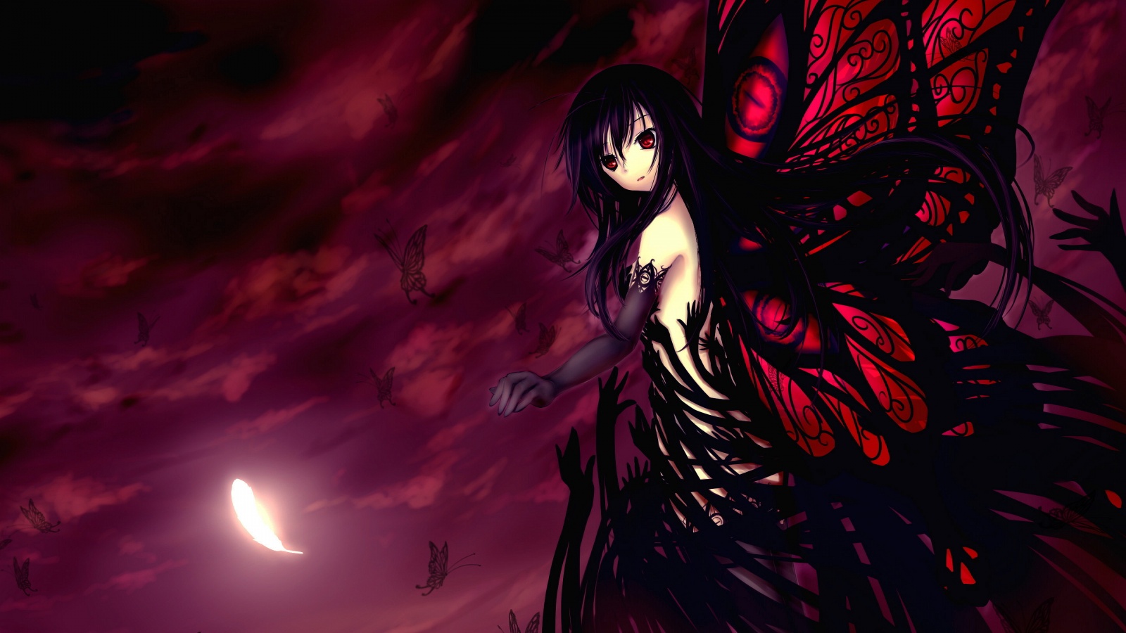 anime wallpaper 1600x900,cg artwork,red,anime,purple,black hair