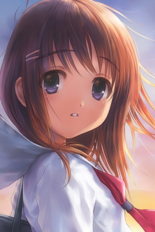 cute anime phone wallpapers,cartoon,anime,cg artwork,hime cut,brown hair