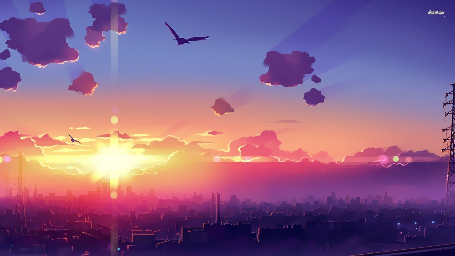 anime world wallpaper,cielo,nube,resplandor crepuscular,púrpura,horizonte