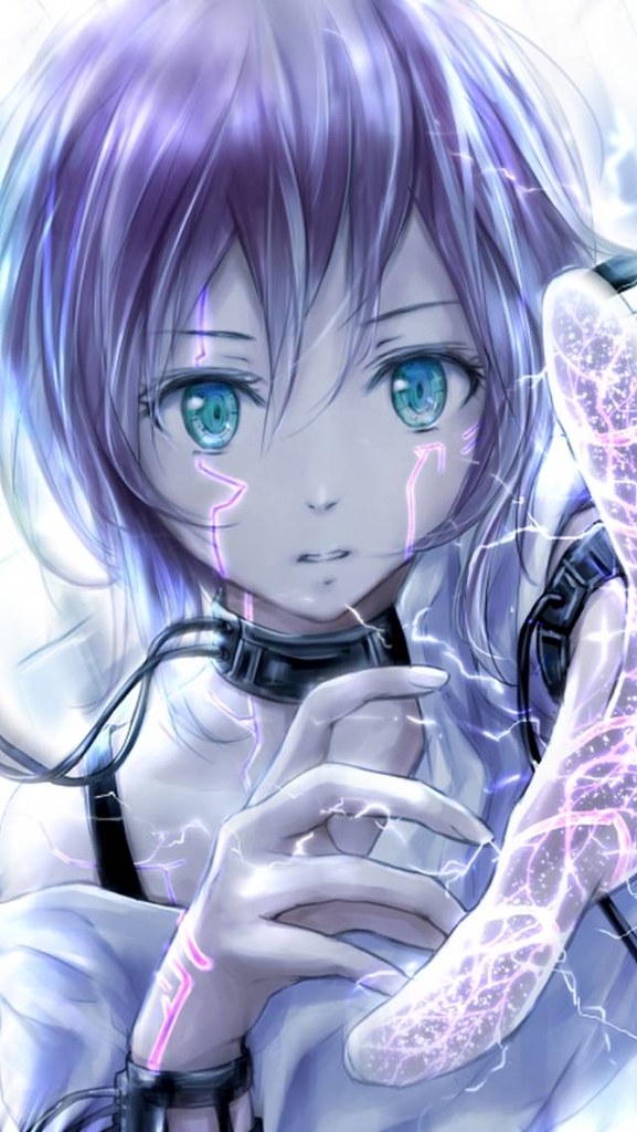 fond d'écran anime girl android,anime,dessin animé,oeuvre de cg,violet,violet