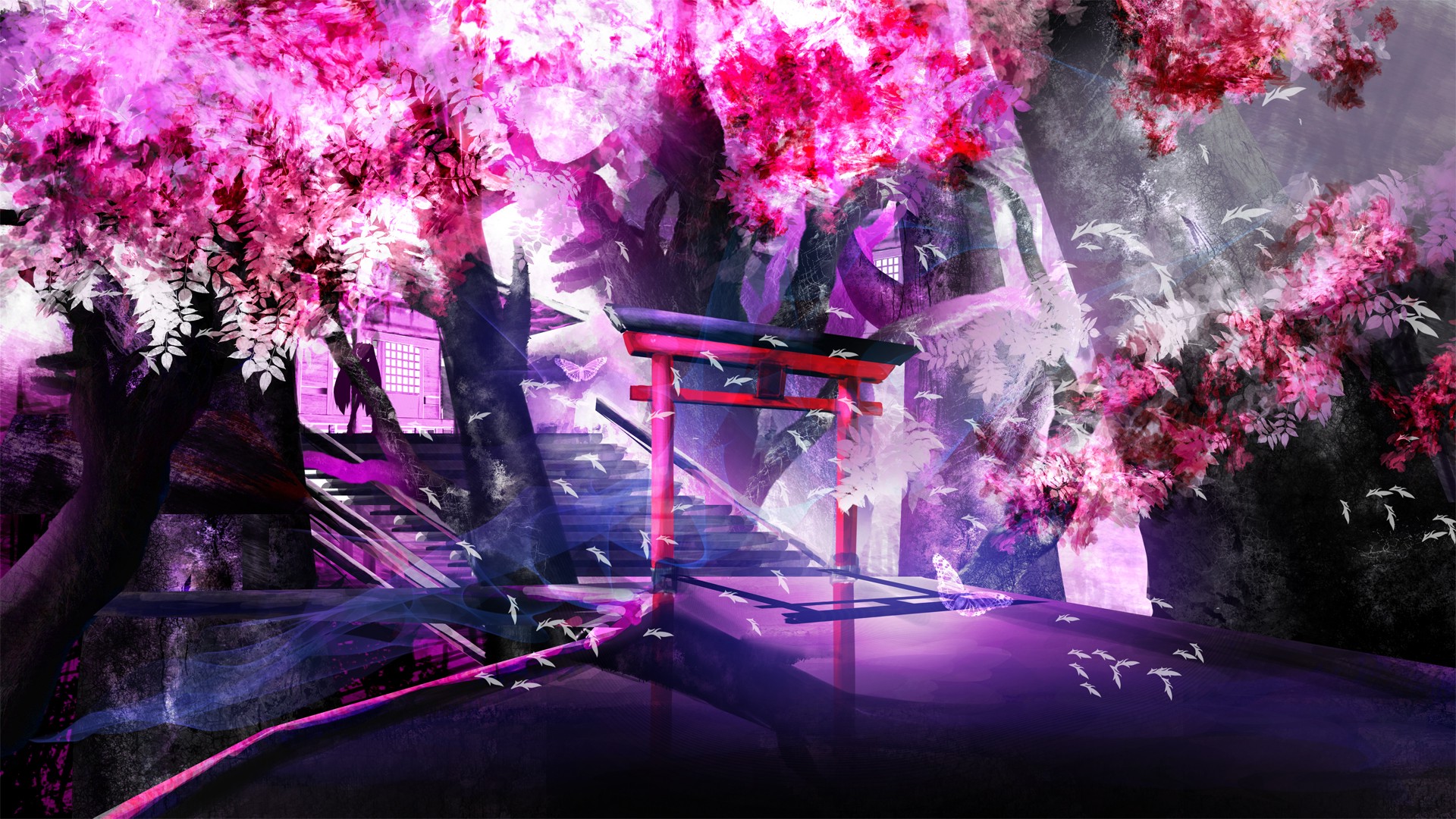 fond d'écran anime hd pour mobile,violet,violet,rose,conception graphique,arbre