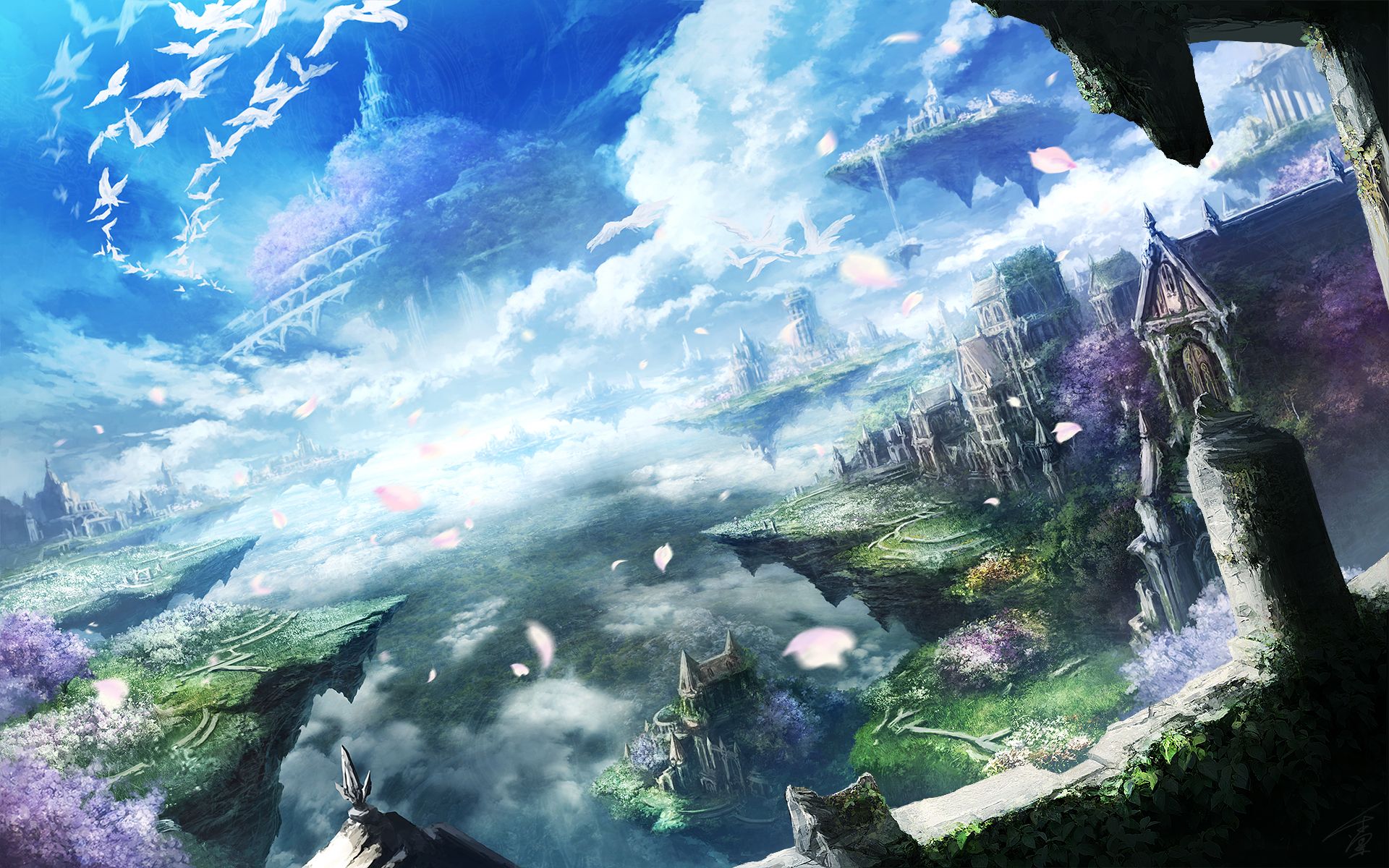 fond d'écran paysage anime,jeu d'aventure d'action,ciel,jeu pc,oeuvre de cg,capture d'écran