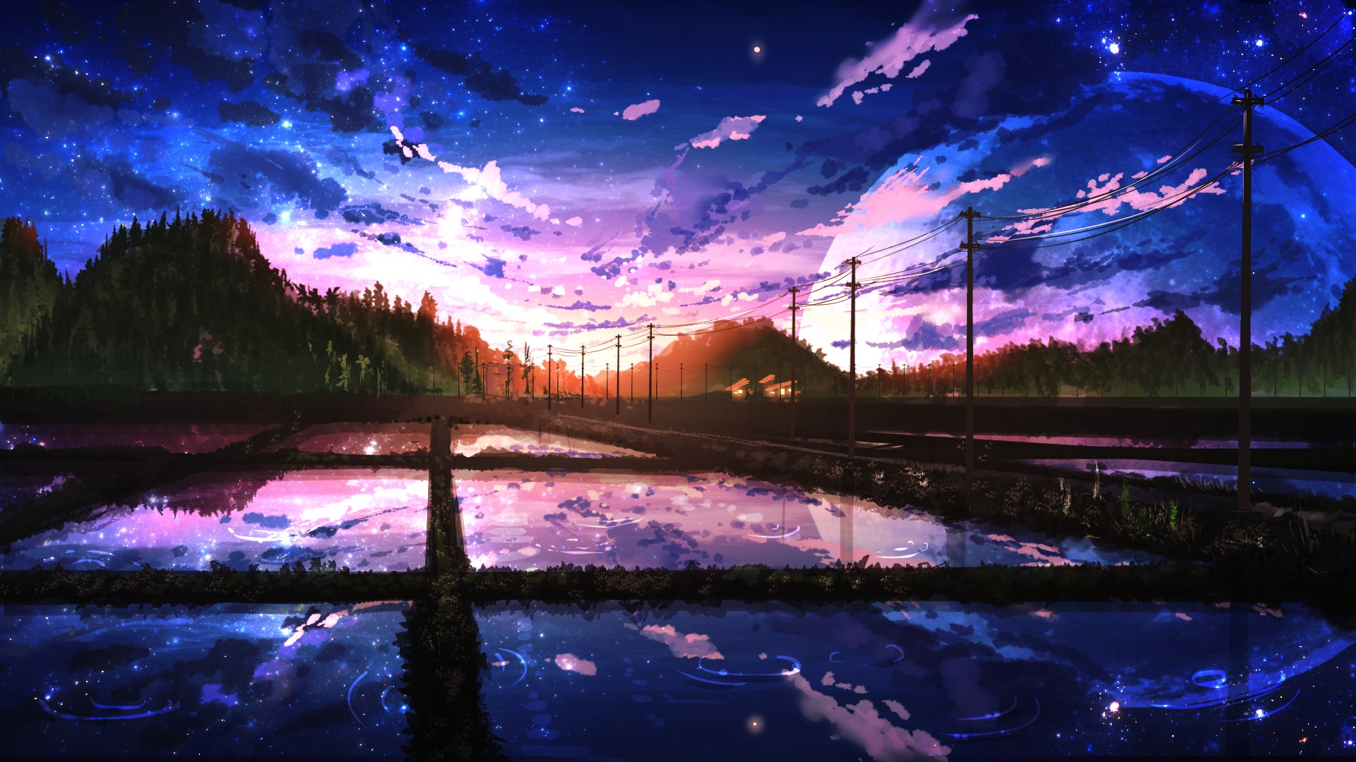 anime landschaft tapete,himmel,natur,natürliche landschaft,lila,betrachtung