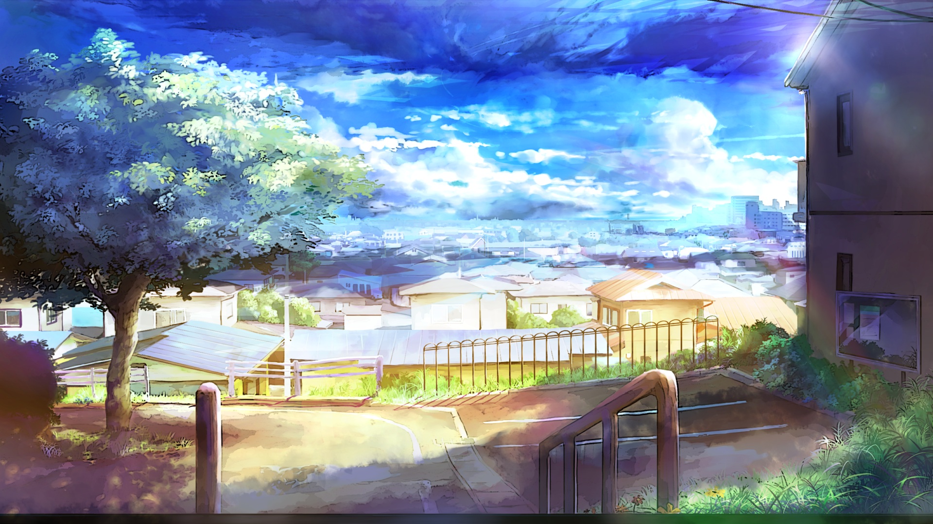 anime landscape wallpaper,painting,sky,watercolor paint,natural landscape,acrylic paint