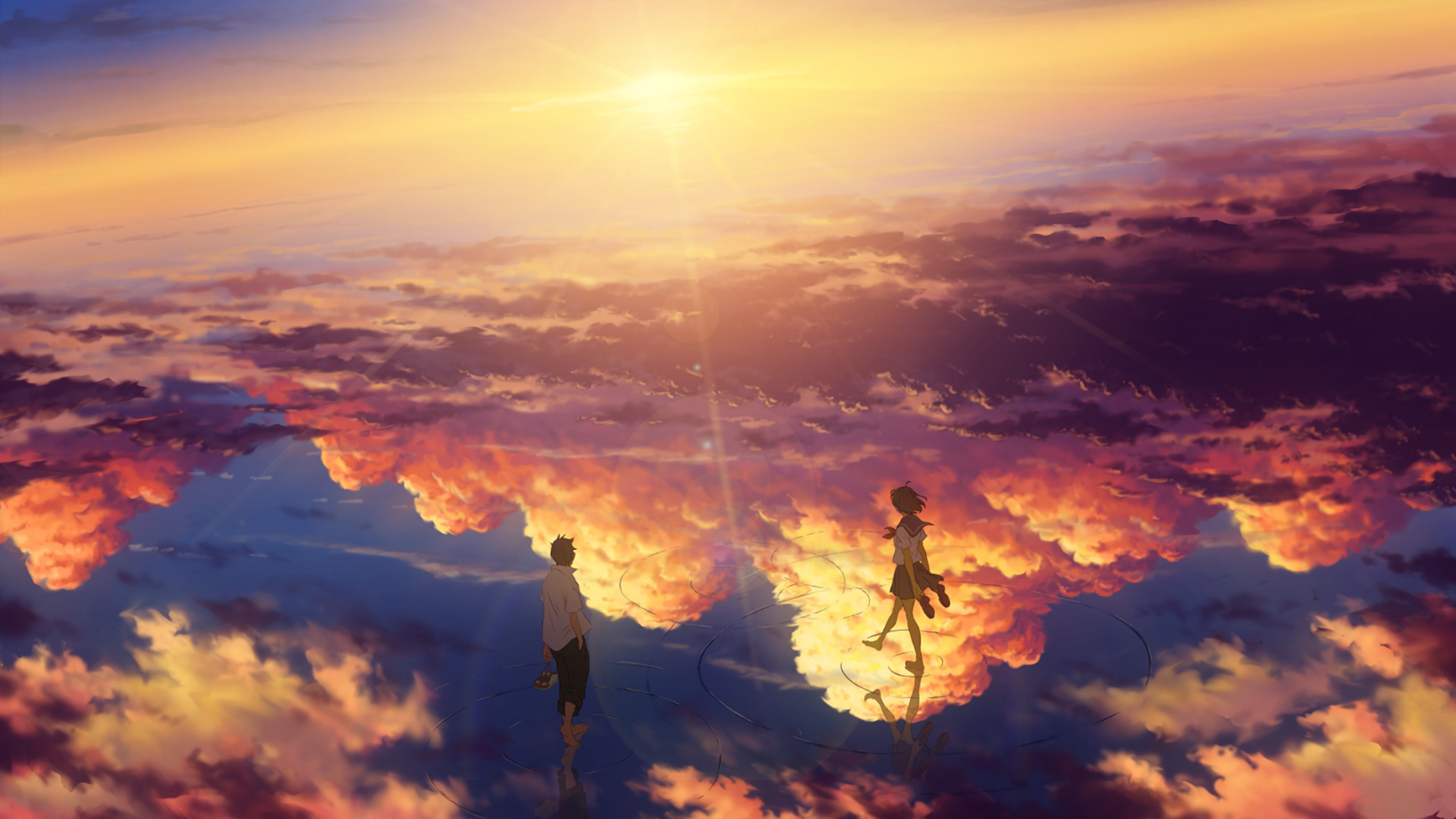 アニメ風景の壁紙,空,熱,雰囲気,雲,イブニング