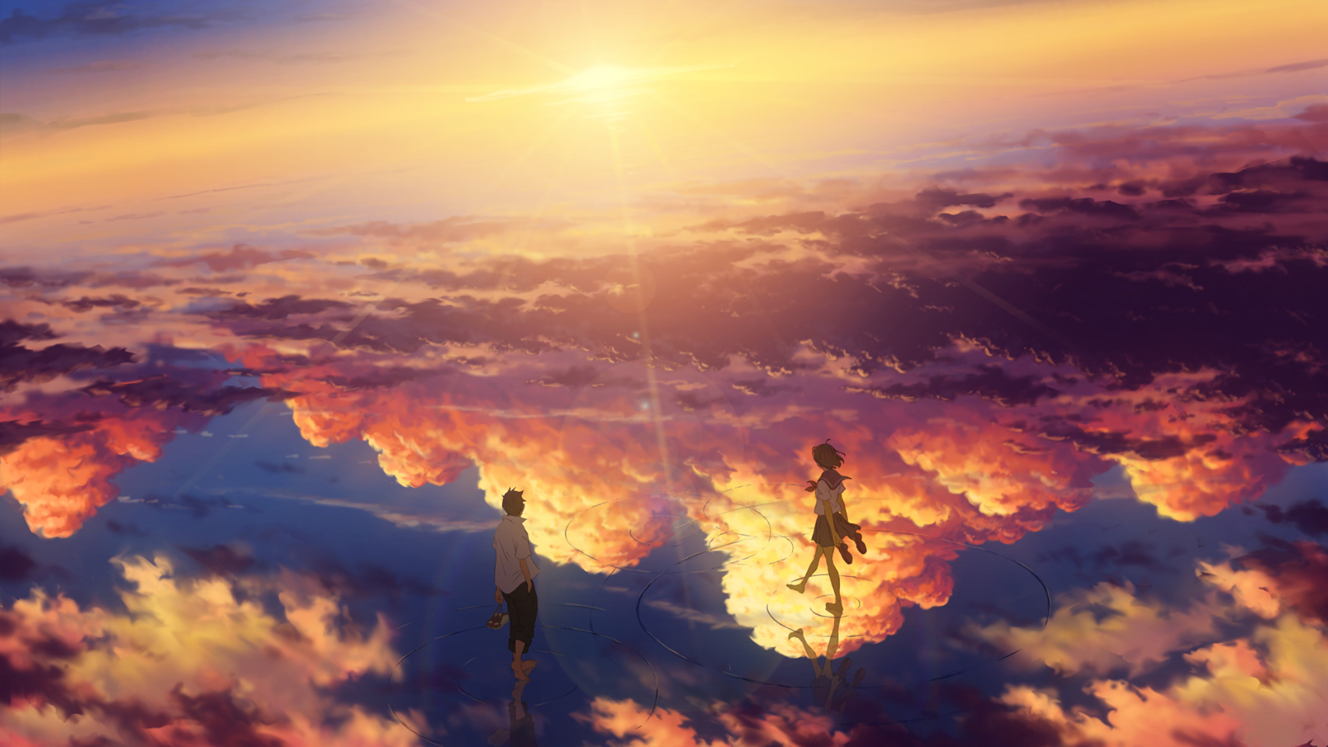 fond d'écran paysage anime,ciel,chaleur,atmosphère,nuage,soirée