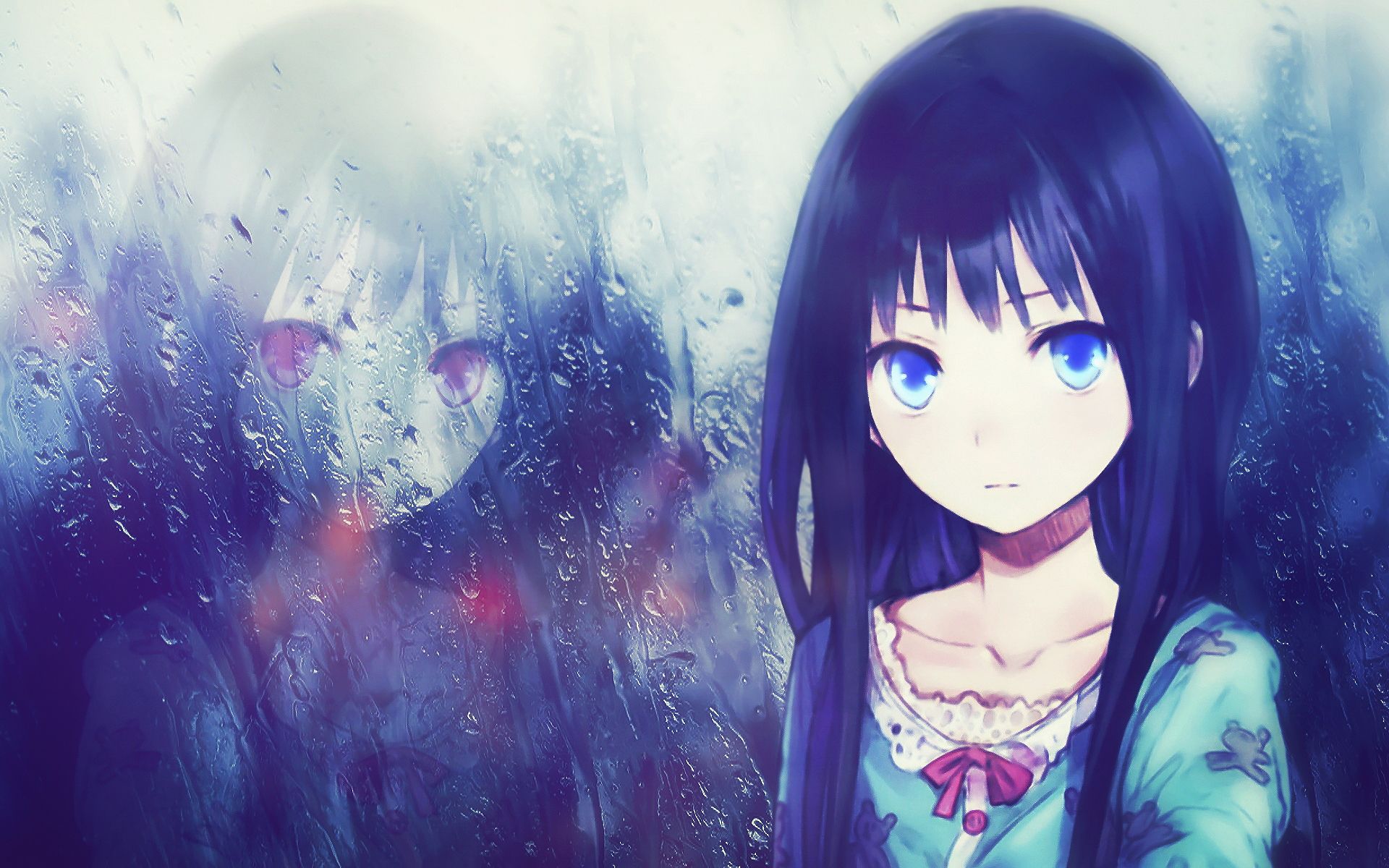 manga girl wallpaper,anime,black hair,cg artwork,violet,long hair