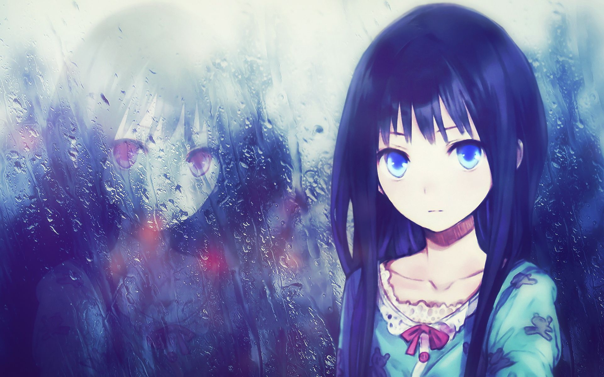 manga girl wallpaper,anime,cabello negro,cg artwork,violeta,cielo