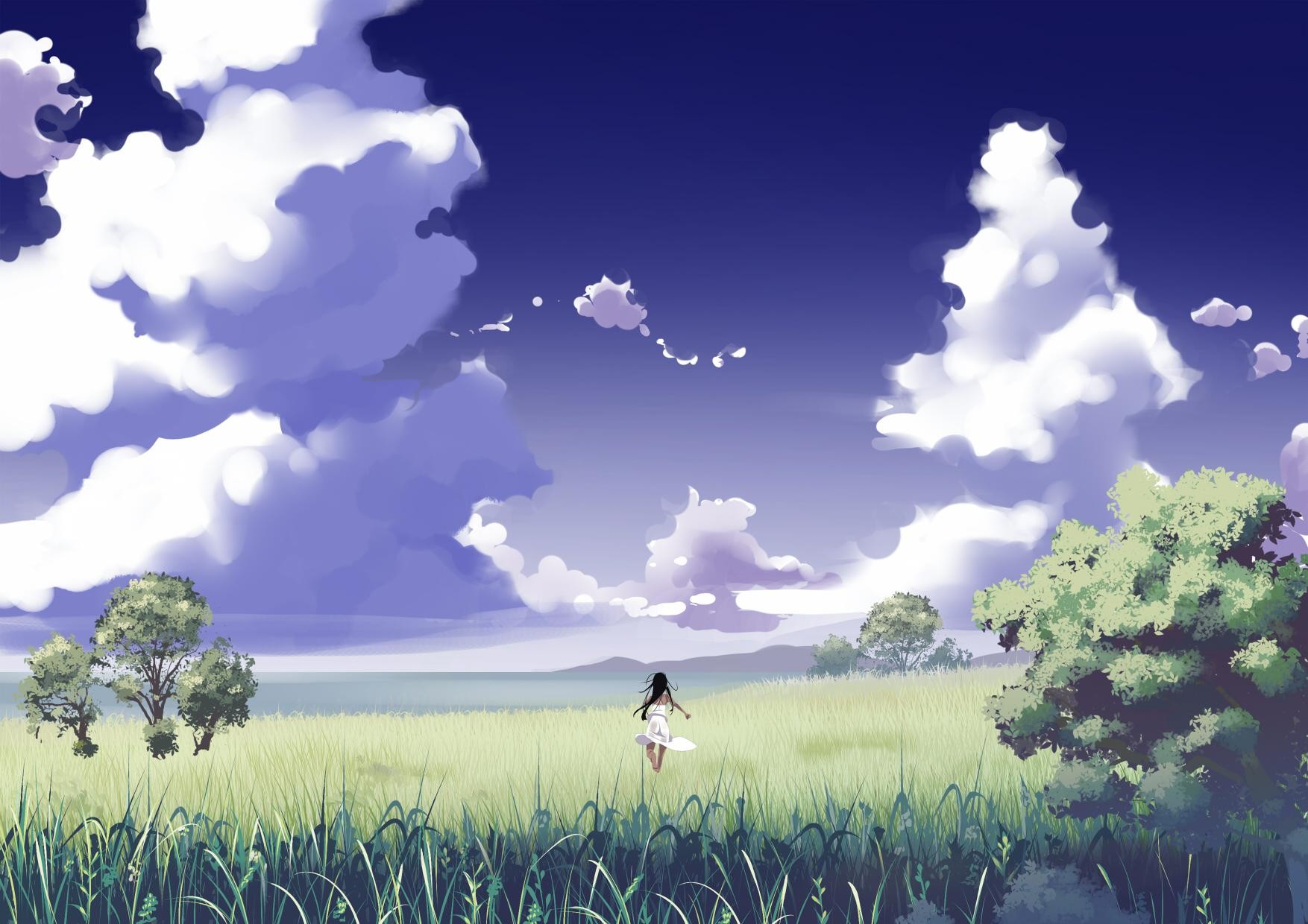 anime natur wallpaper,himmel,natürliche landschaft,natur,wiese,wolke