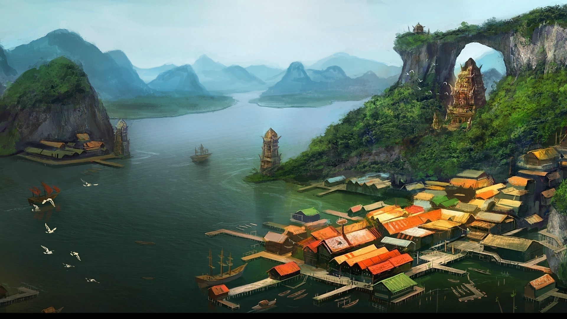 anime nature wallpaper,natural landscape,nature,strategy video game,pc game,fjord