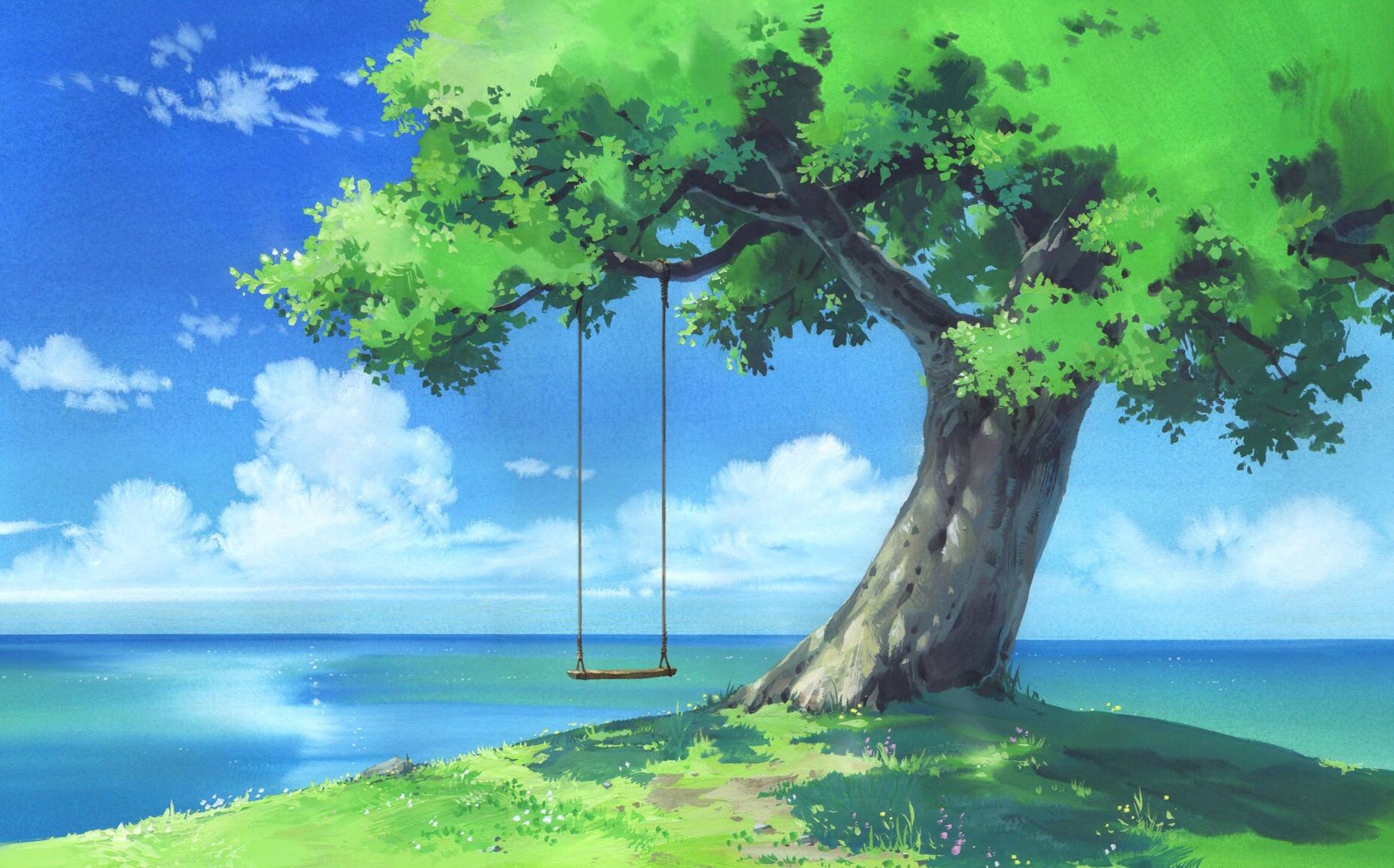 anime nature wallpaper,natural landscape,nature,tree,sky,green