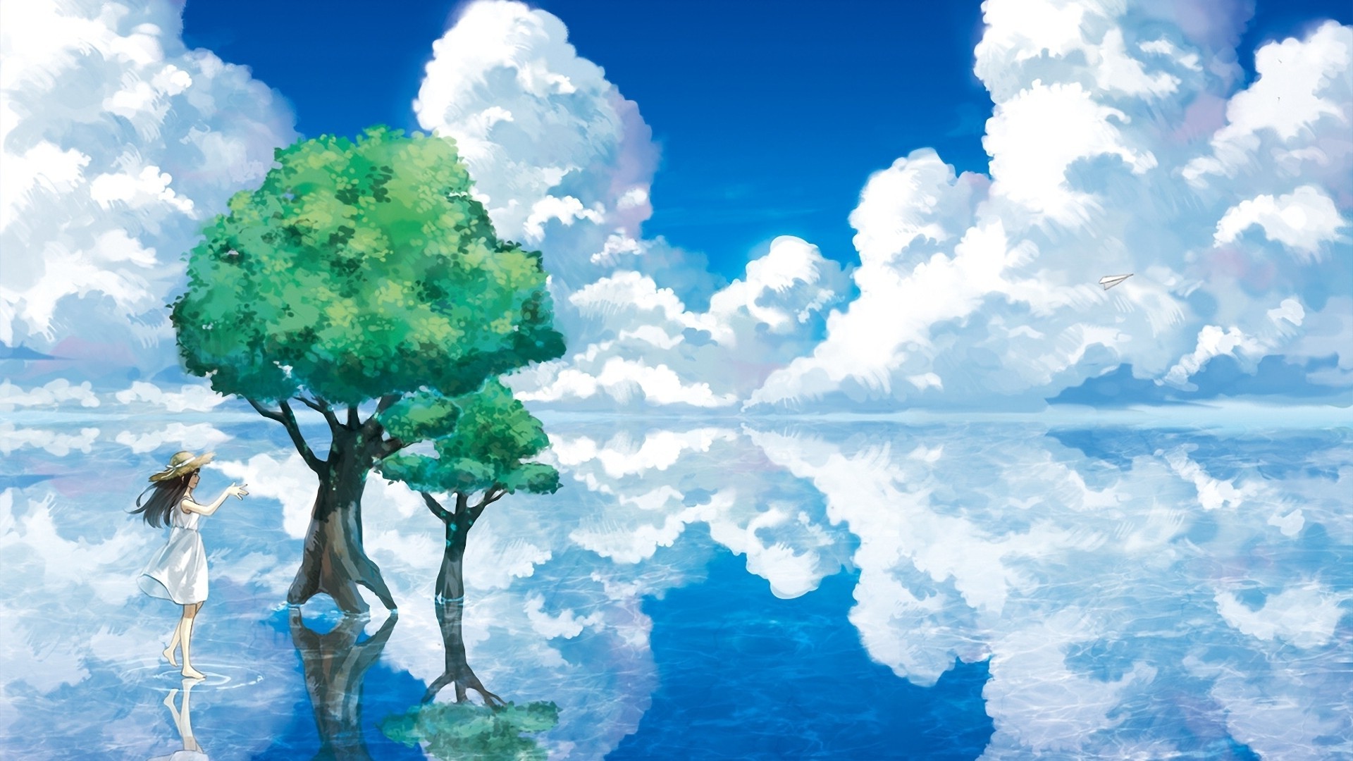 anime nature wallpaper,natural landscape,sky,nature,cloud,watercolor paint