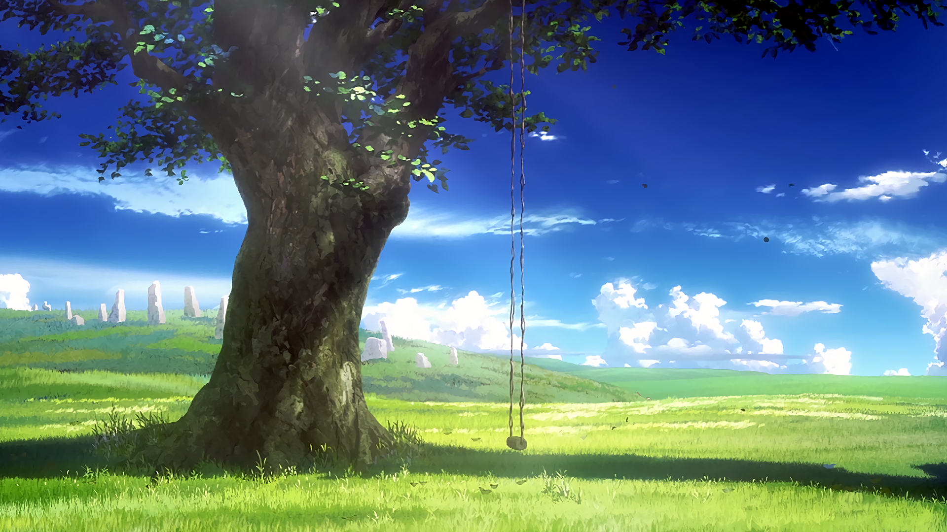 anime nature wallpaper,sky,natural landscape,nature,tree,grassland