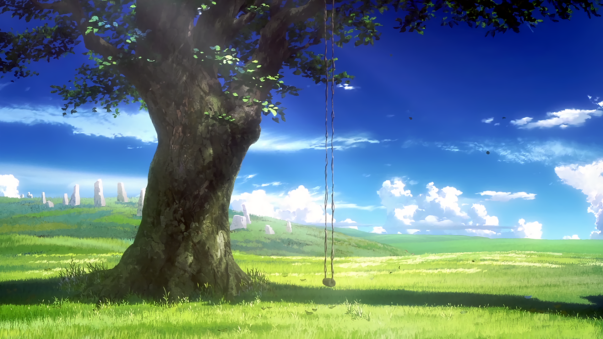 anime natur wallpaper,himmel,natürliche landschaft,natur,baum,wiese