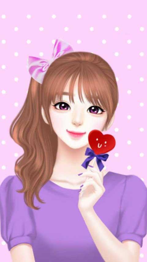 cute cartoon girl hd wallpaper,cartoon,pink,violet,purple,hime cut