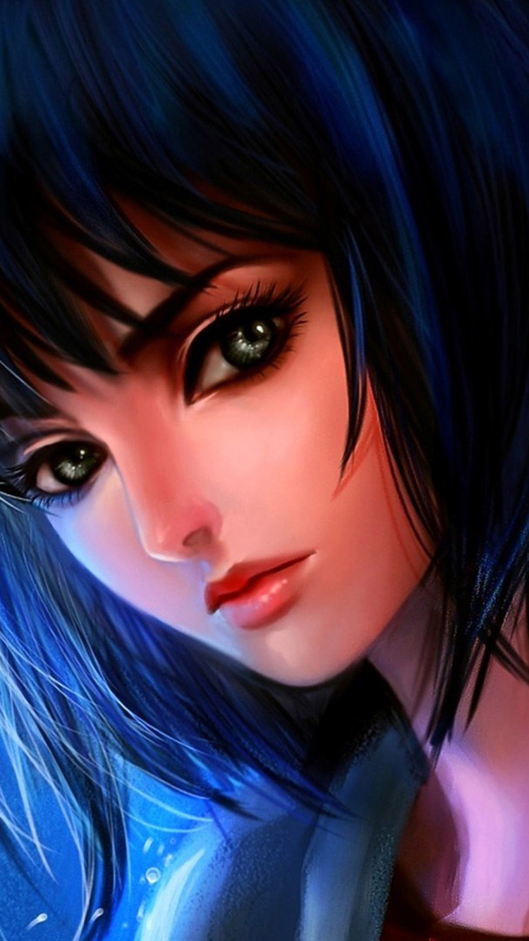 fond d'écran portrait anime,cheveux,visage,bleu,dessin animé,sourcil
