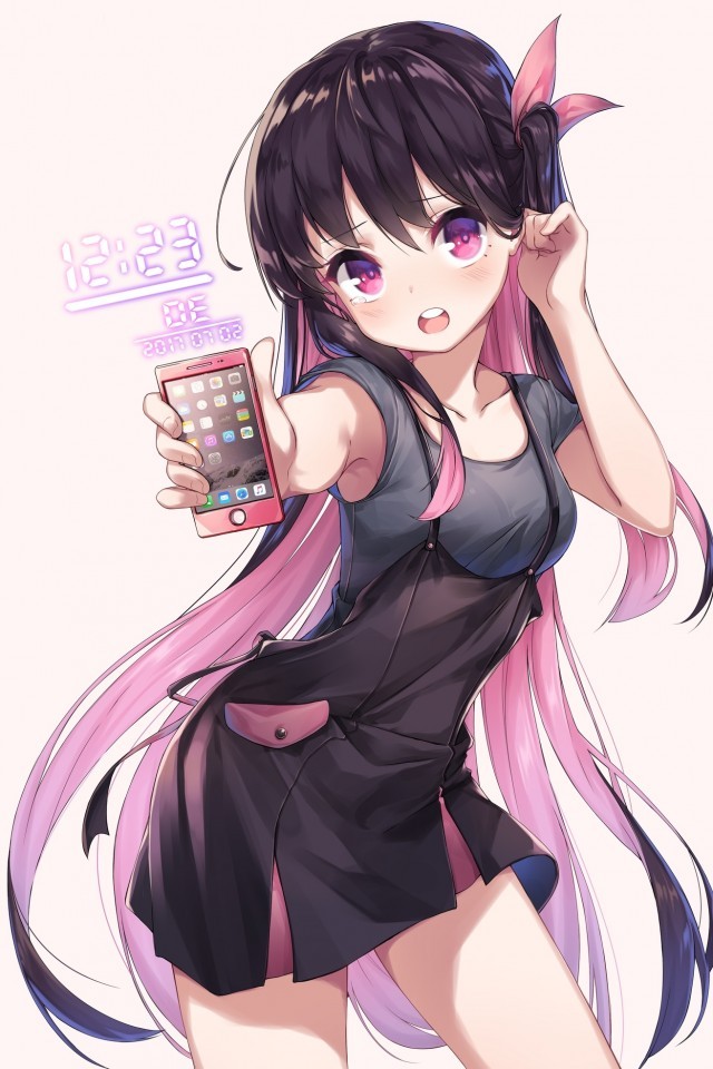 wallpaper smartphone anime,cartoon,anime,long hair,hime cut,black hair