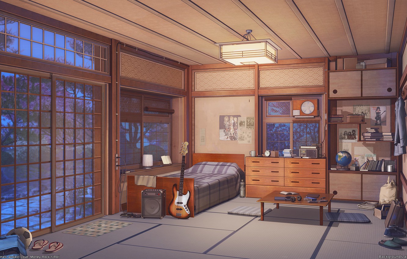 anime bedroom wallpaper,building,property,room,interior design,furniture