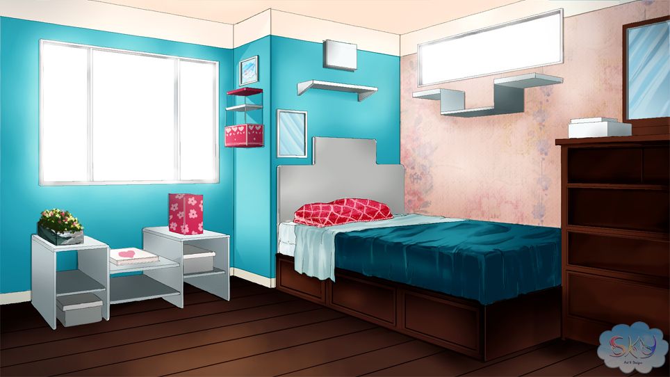 anime dormitorio fondo de pantalla,mueble,habitación,dormitorio,cama,diseño de interiores