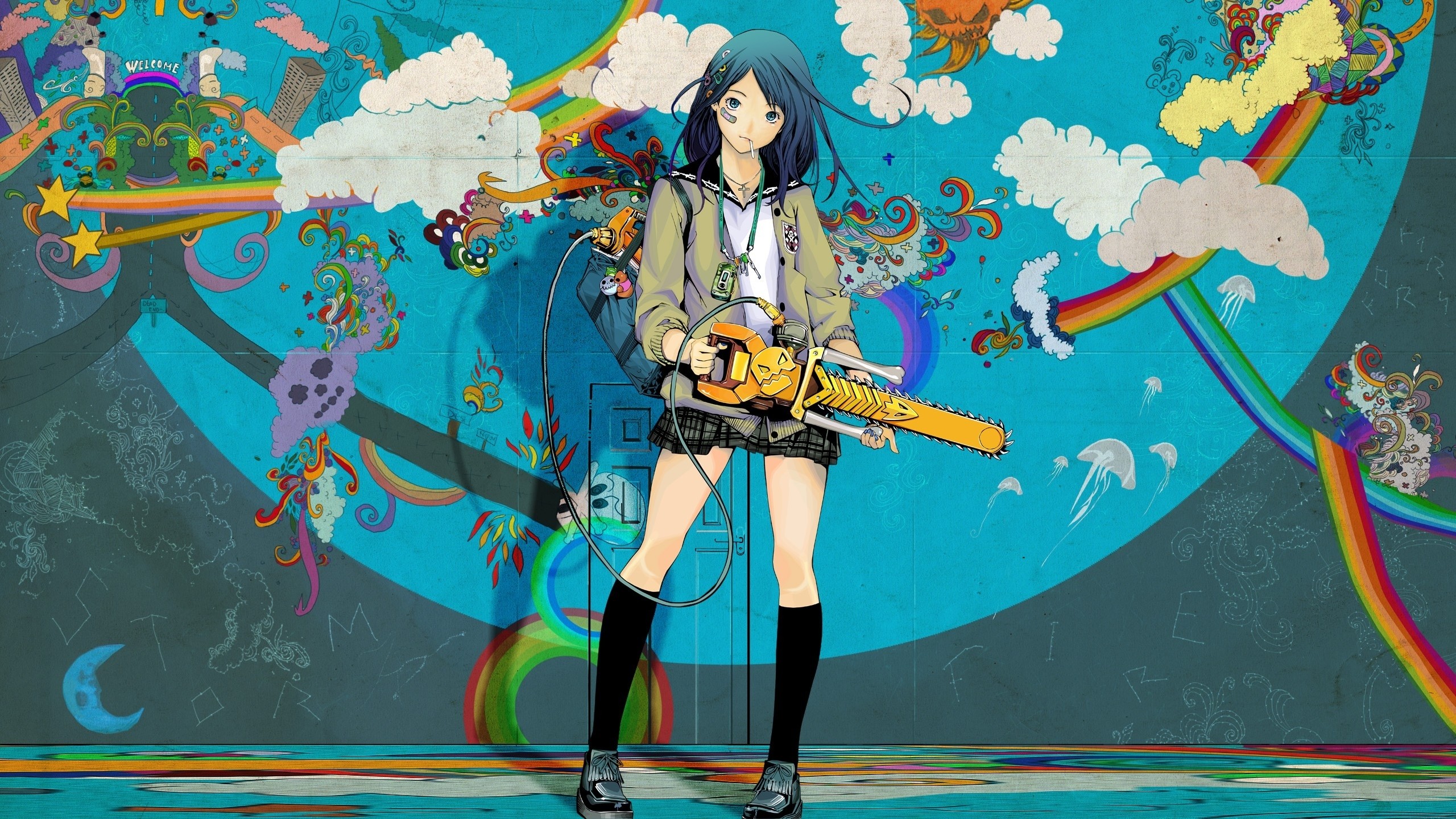 anime wallpaper for tablet,blue,illustration,art,animated cartoon,fictional character