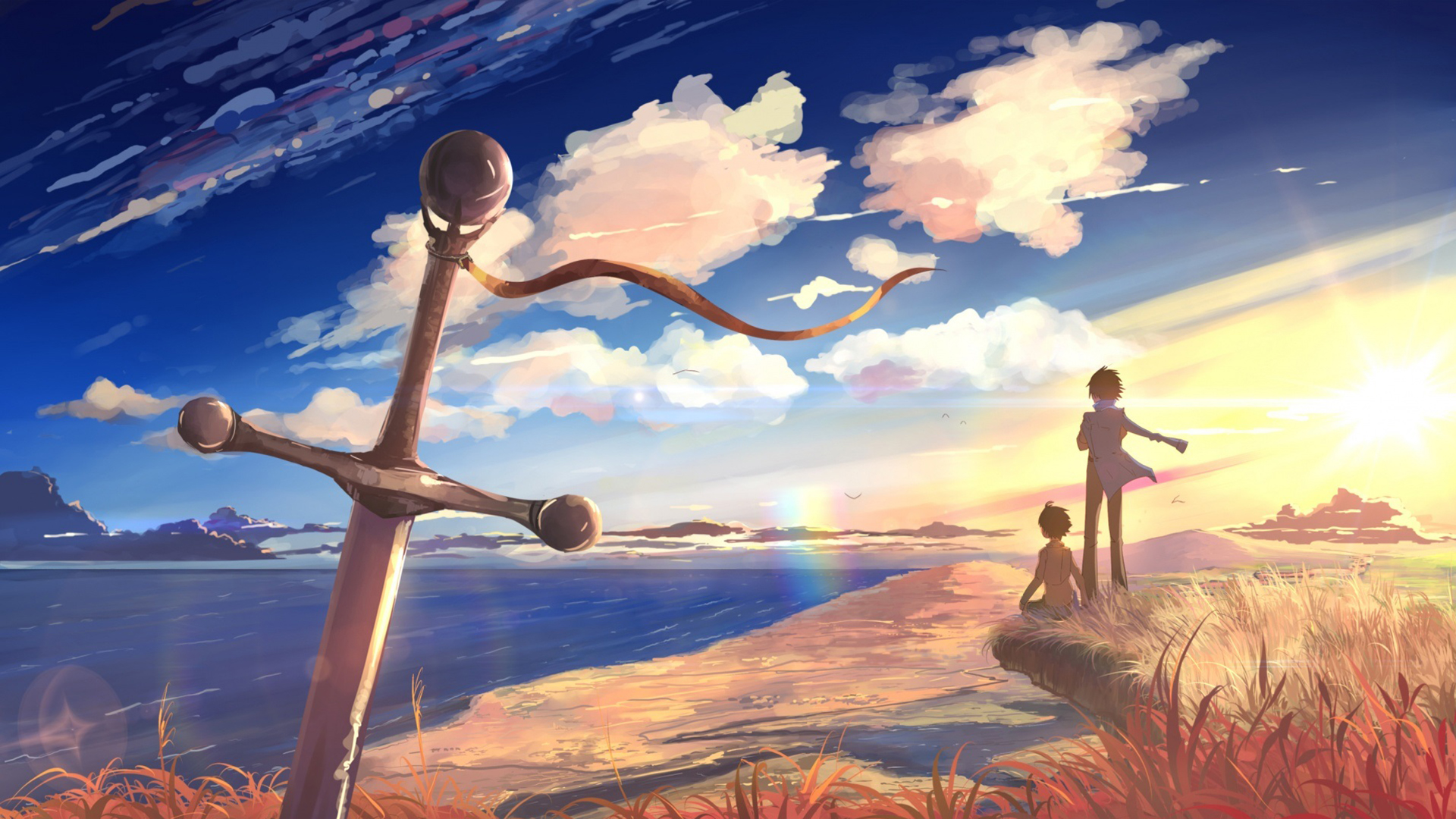 anime wallpaper voll hd,himmel,natürliche landschaft,wolke,illustration,glücklich