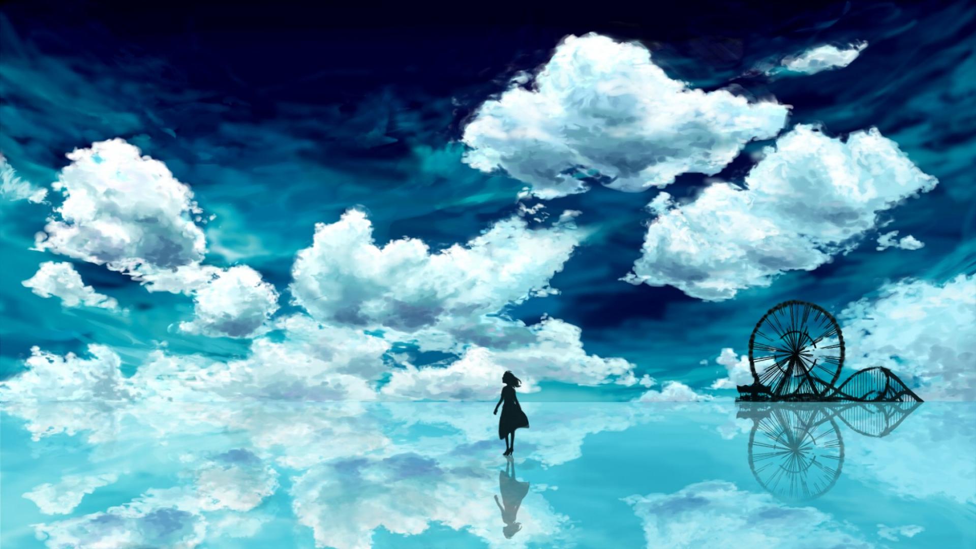 anime wallpaper voll hd,himmel,wolke,natürliche landschaft,tagsüber,wasser