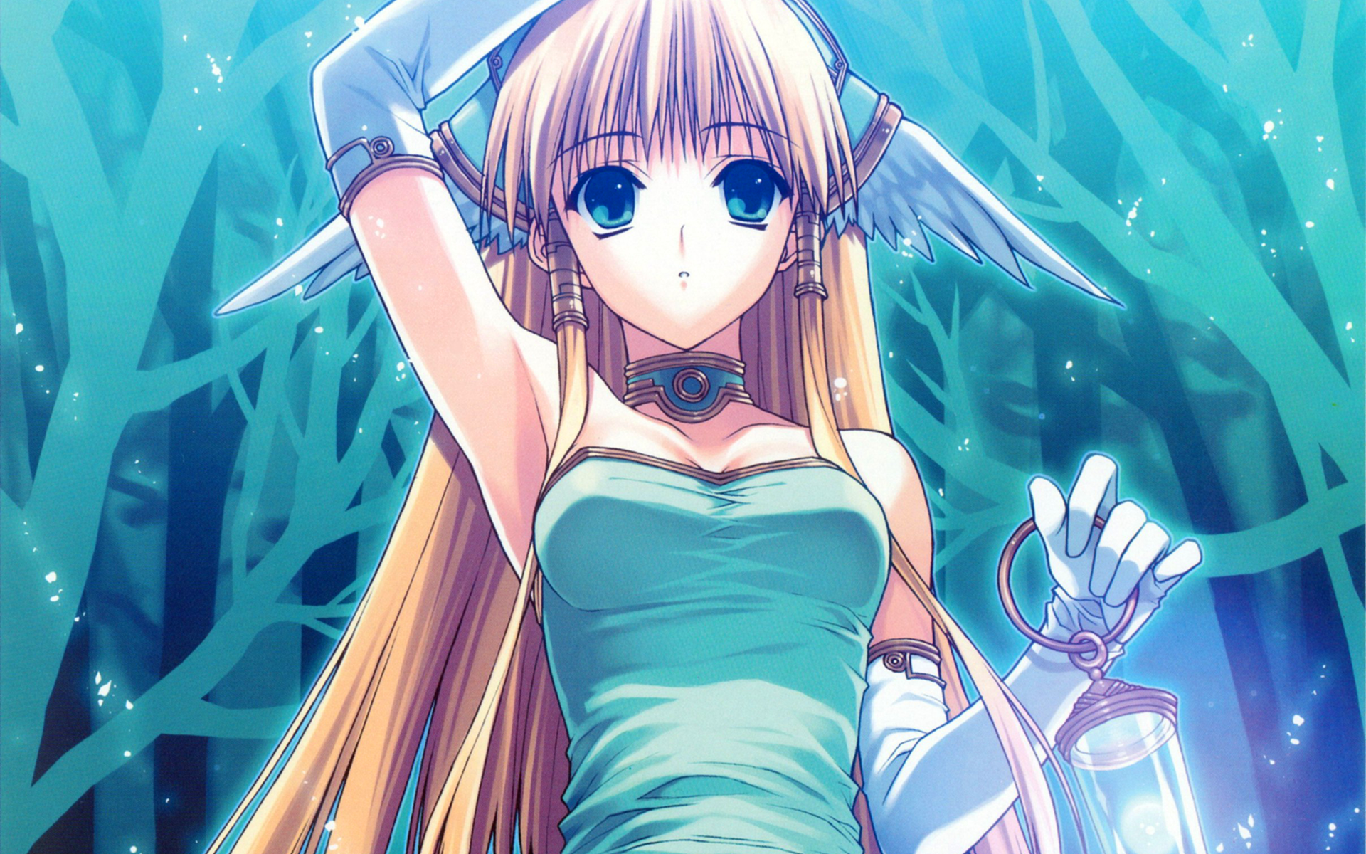 blue anime wallpaper,cg artwork,anime,cartoon,long hair,brown hair