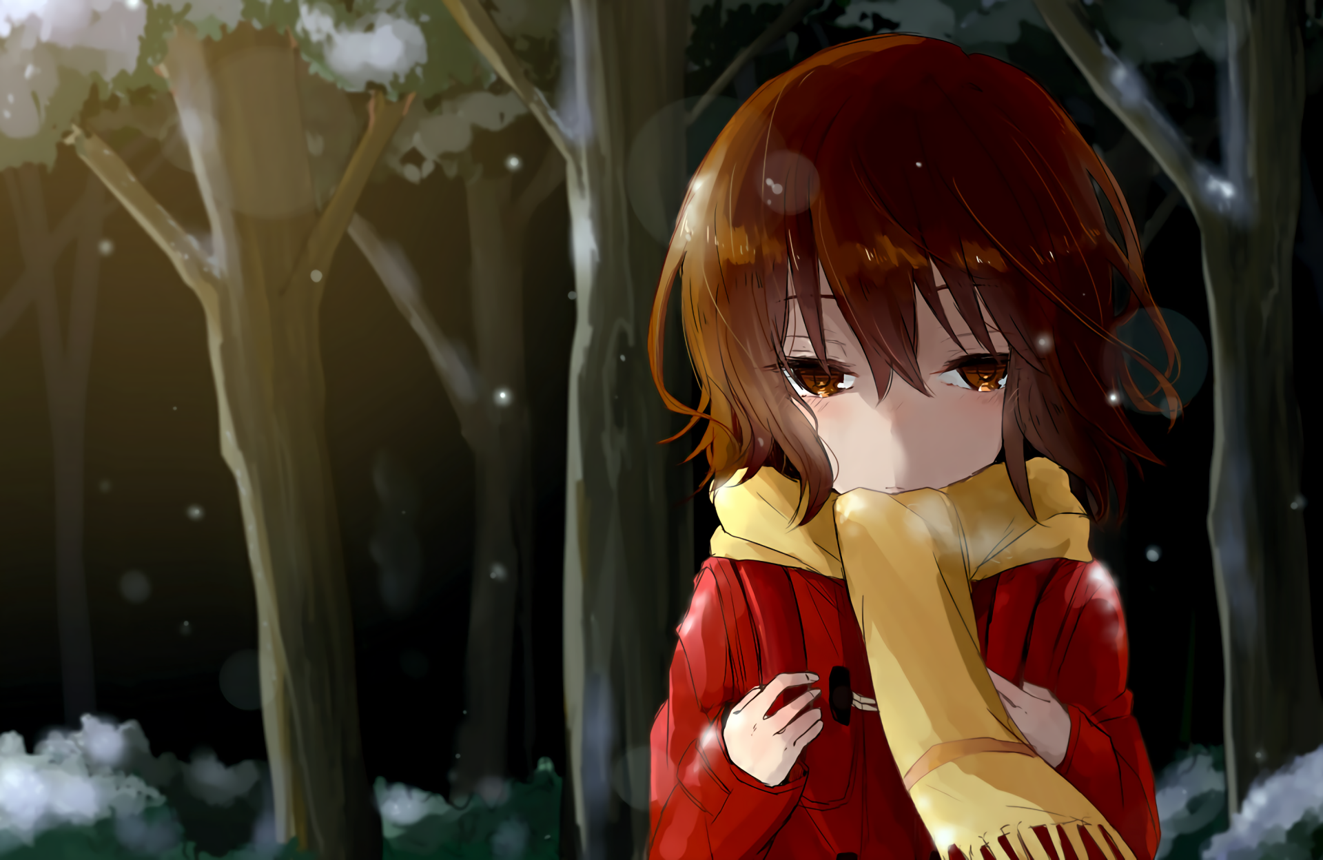 erased anime wallpaper,anime,hime cut,brown hair,cg artwork,long hair