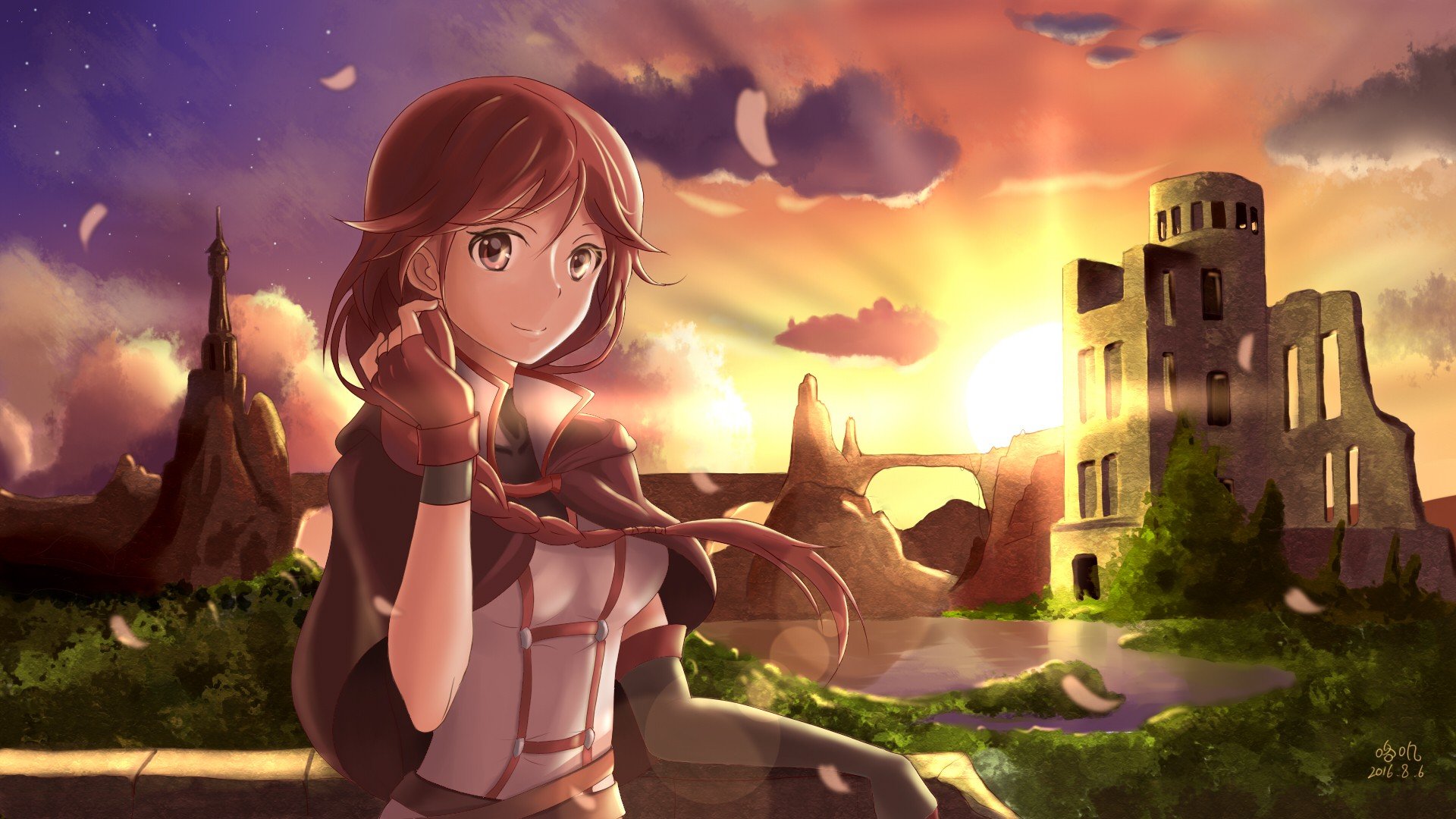 grimgar tapete,animierter cartoon,cg kunstwerk,karikatur,animation,himmel