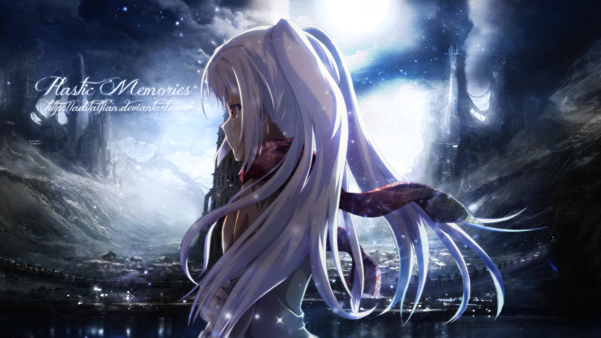 plastic memories wallpaper,cg artwork,anime,sky,long hair,fictional character