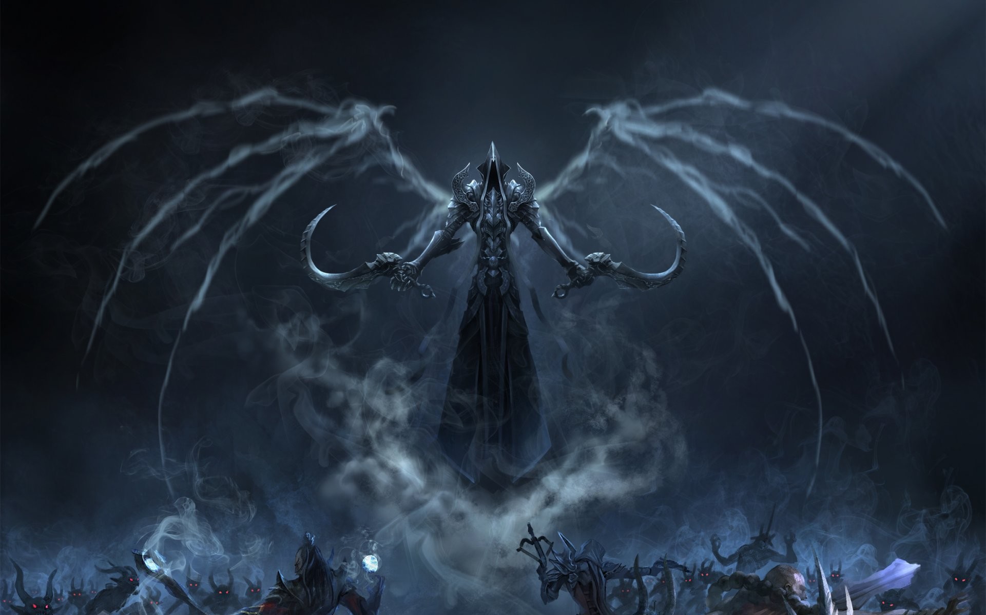 angel of death wallpaper,darkness,demon,cg artwork,sky,fictional character