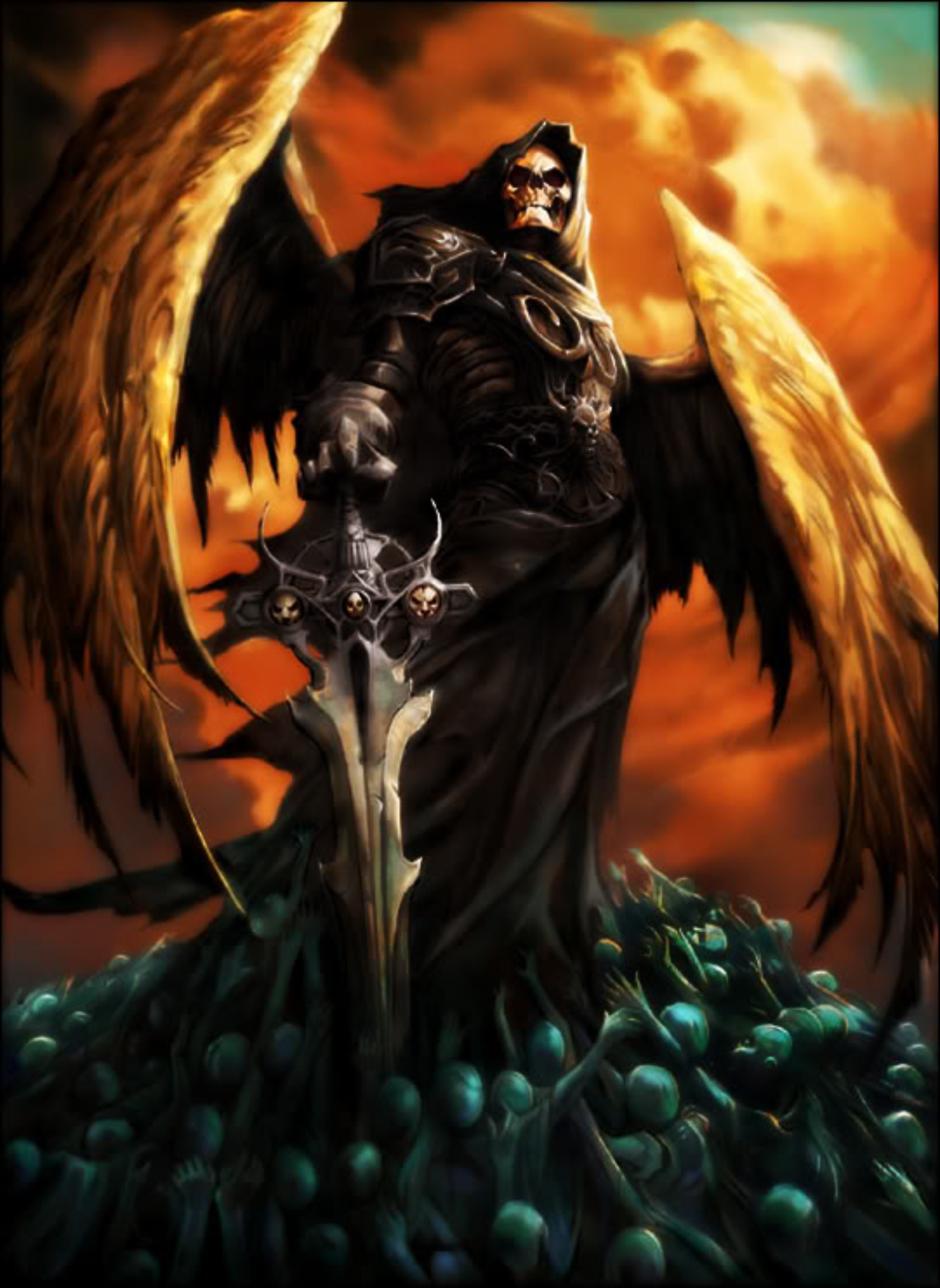 angel of death wallpaper,demon,cg artwork,fictional character,illustration,dragon