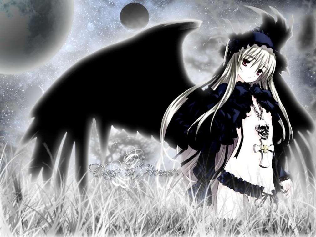angel of death wallpaper,anime,cartoon,cg artwork,black hair,monochrome