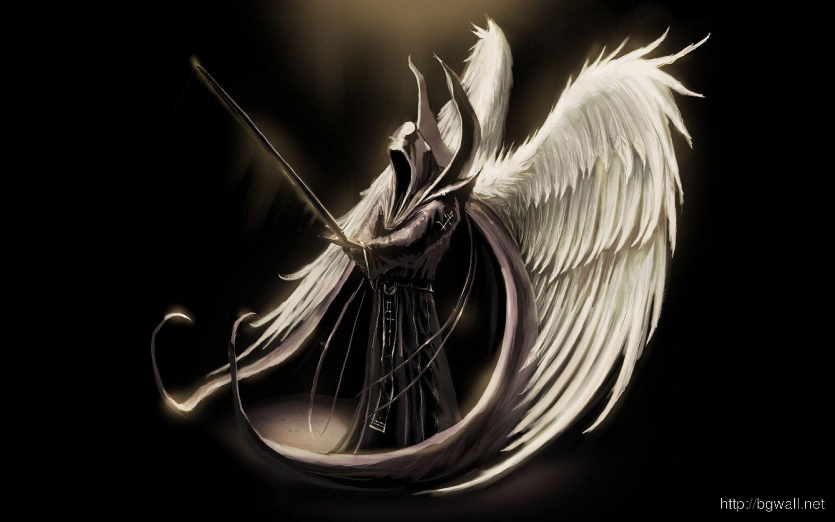 angel of death wallpaper,black and white,wing,darkness,feather,fictional character