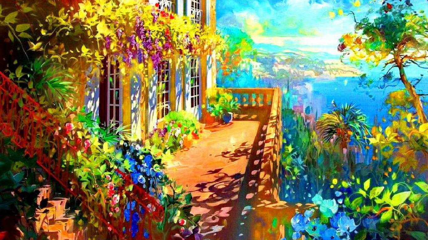 sunny hd wallpaper,nature,painting,natural landscape,watercolor paint,majorelle blue