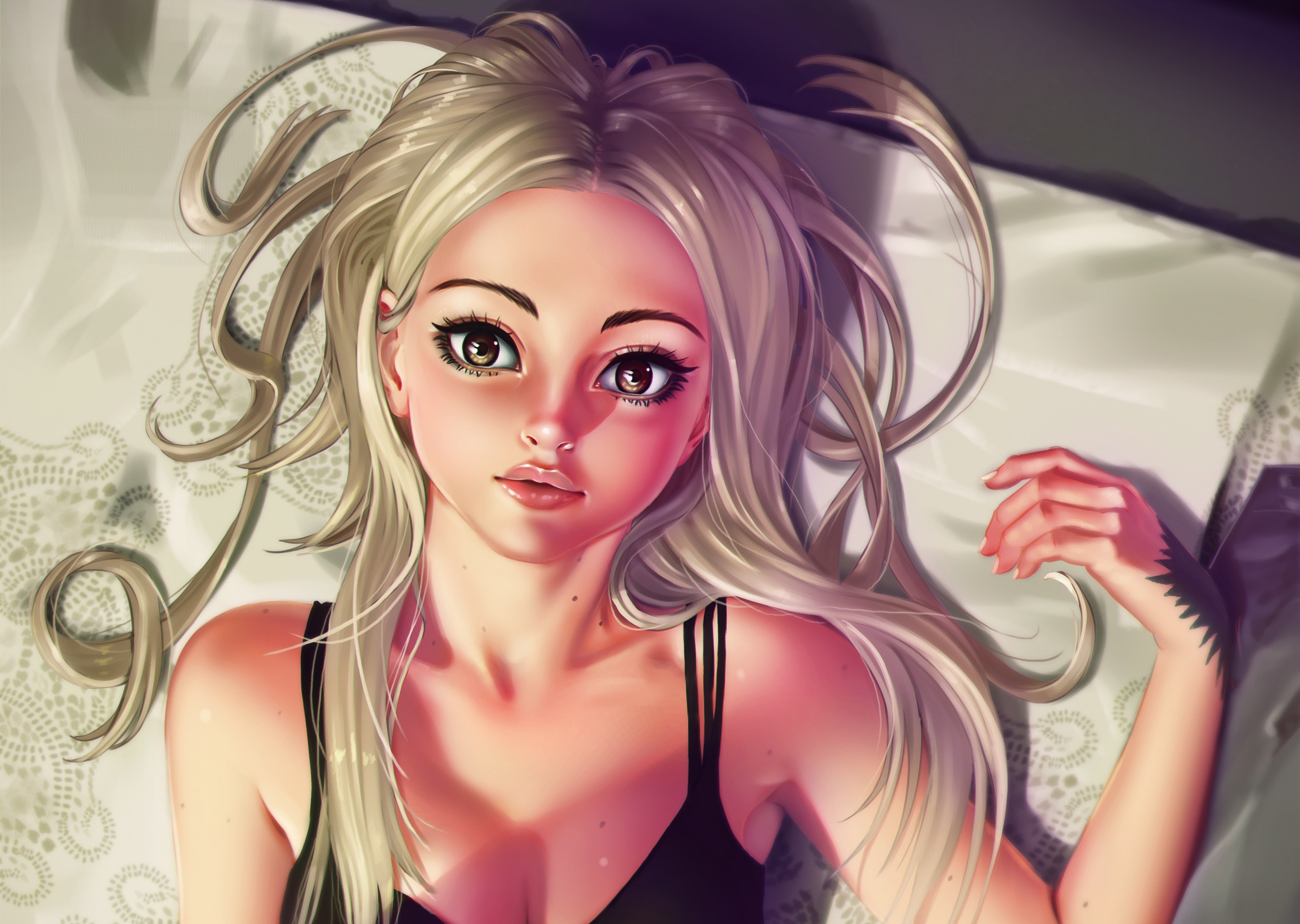 art fille fond d'écran hd,oeuvre de cg,dessin animé,beauté,rose,blond