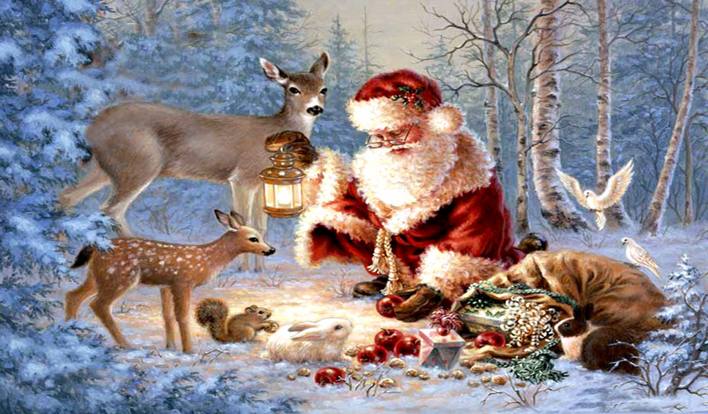 サンタクロースのライブ壁紙,鹿,サンタクロース,クリスマス・イブ,ノロジカ,クリスマス