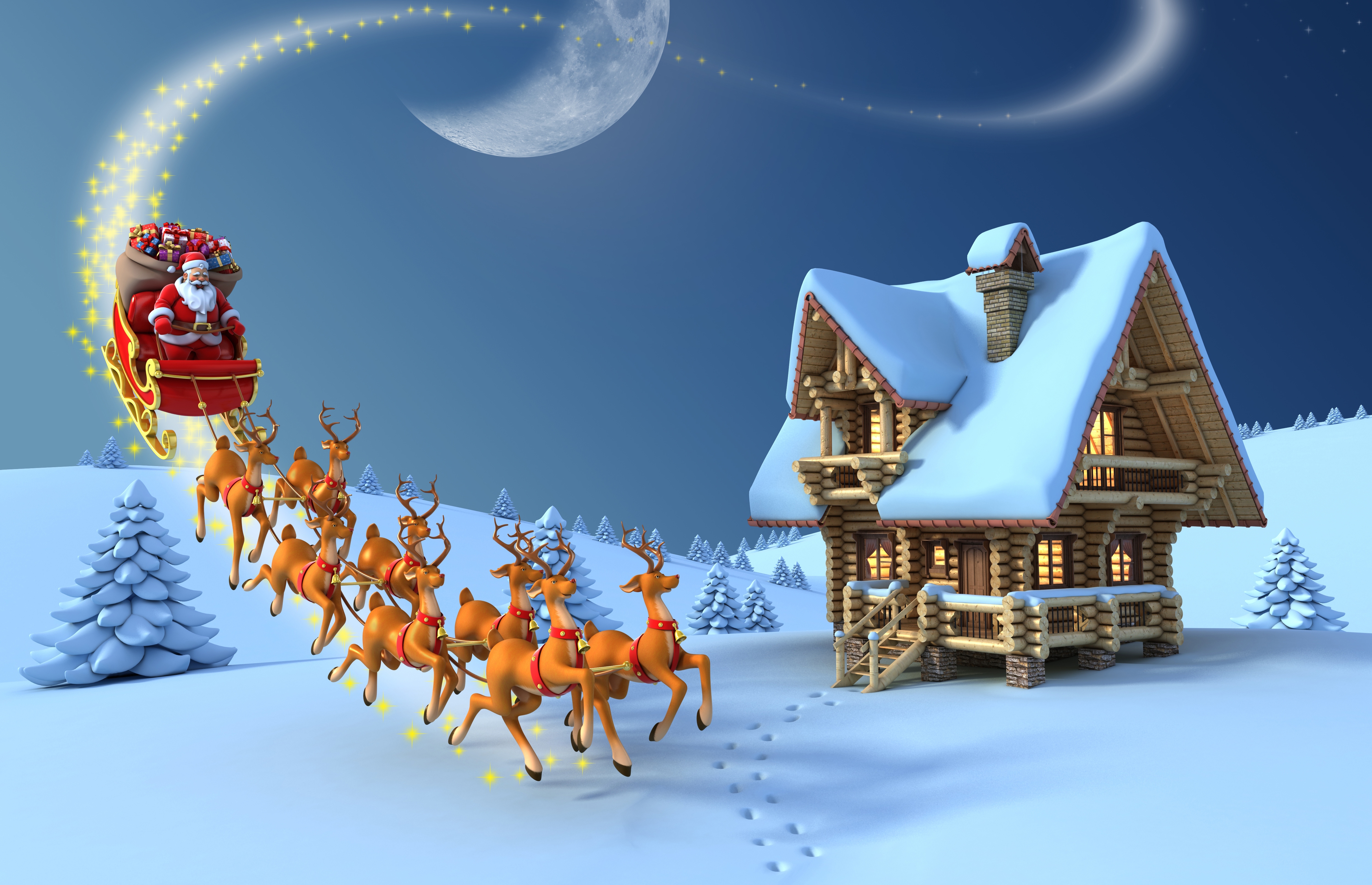santa claus live wallpaper,santa claus,sled,winter,reindeer,christmas eve