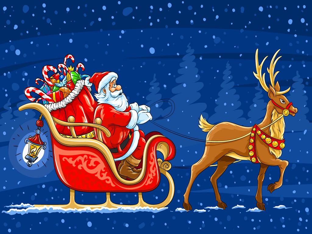 santa claus wallpaper hd,reindeer,santa claus,deer,christmas eve,fictional character
