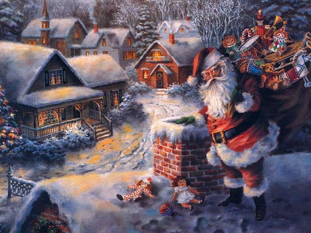 weihnachten santa wallpaper,winter,gemälde,heiligabend,weihnachten,kunst