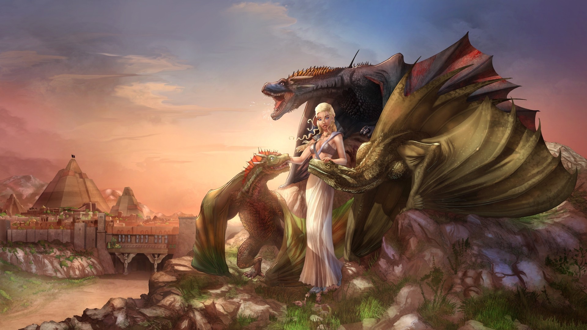 daenerys fondos de pantalla hd,cg artwork,mitología,personaje de ficción,cielo,ilustración