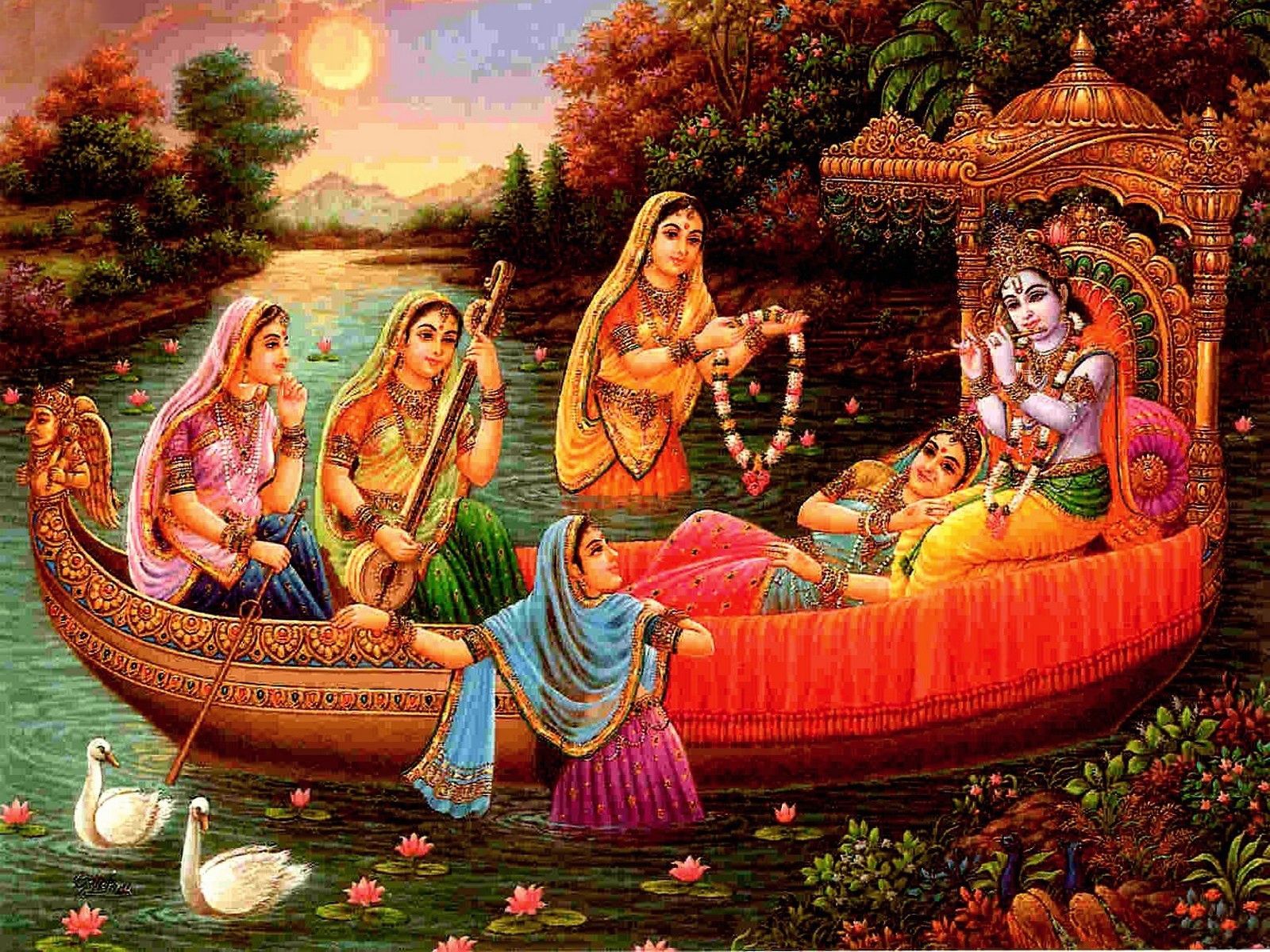 gopi wallpaper,painting,veena,mythology,art,illustration