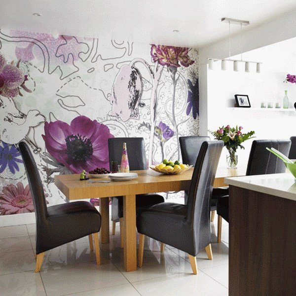 벽을위한 꽃 무늬 벽지,보라색,제비꽃,방,인테리어 디자인,식당
