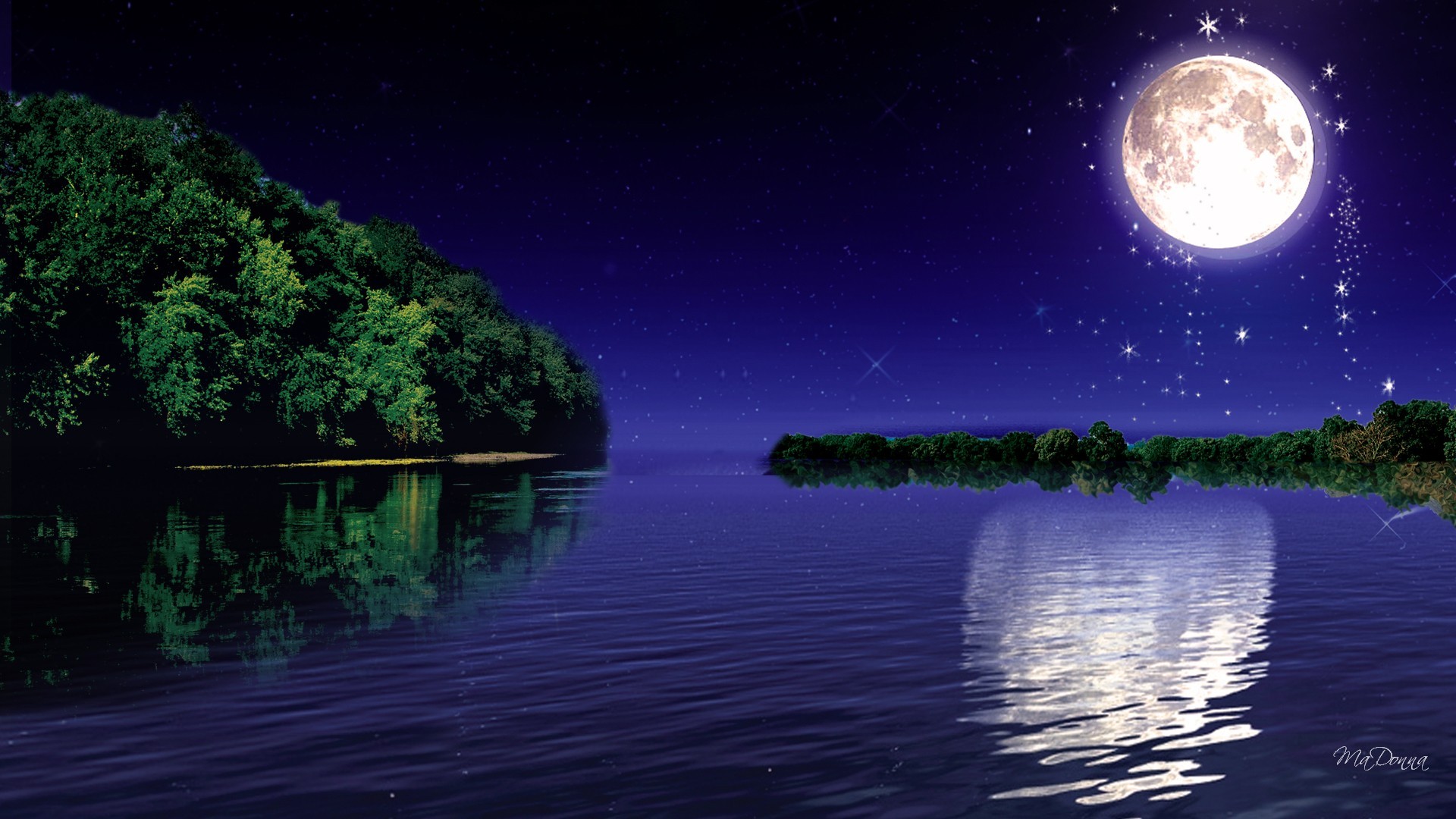 夜月の壁紙のhd,空,自然,自然の風景,反射,水