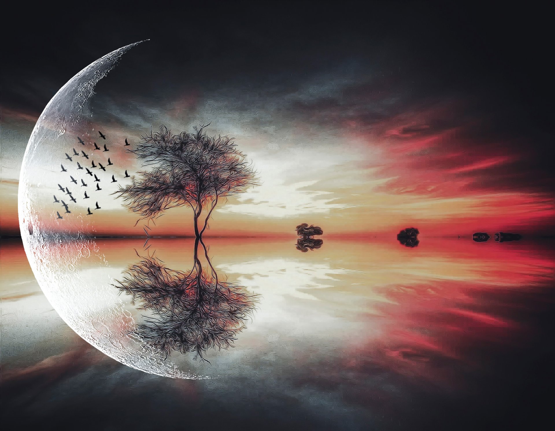 美しい月光愛のhd壁紙,空,自然,自然の風景,雰囲気,地平線