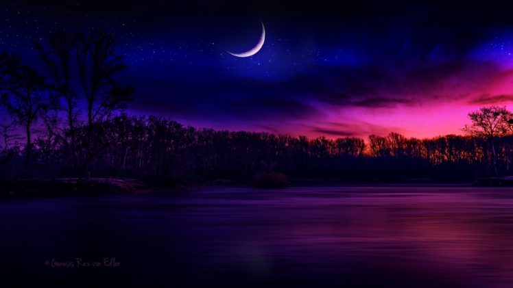 달빛 벽지 hd,하늘,자연,보라색,밤,초승달