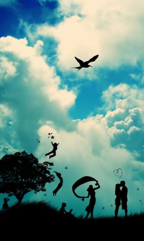 romantic 3d wallpaper,sky,silhouette,atmosphere,cloud,happy