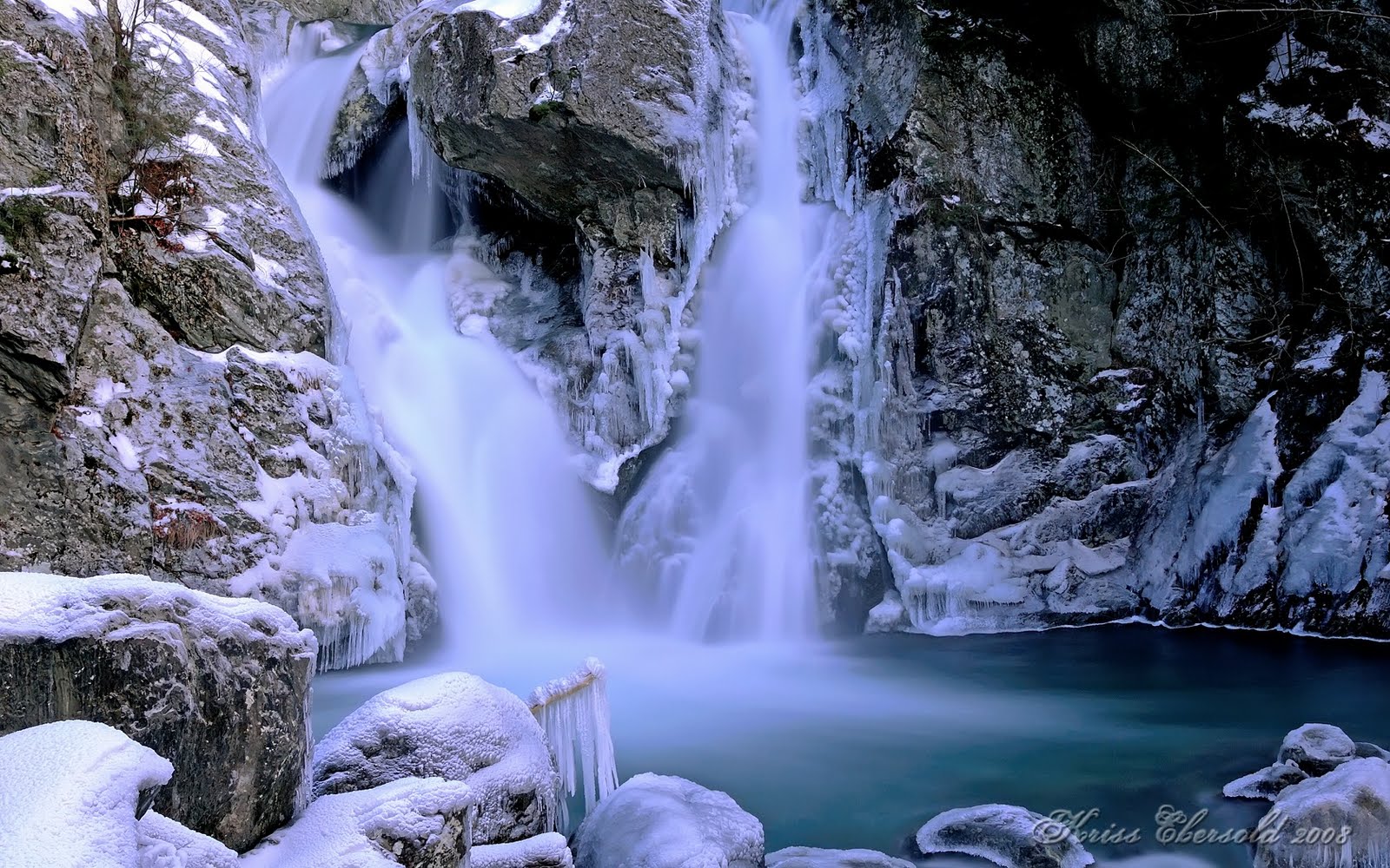 3d winter wallpaper,waterfall,body of water,natural landscape,nature,water resources