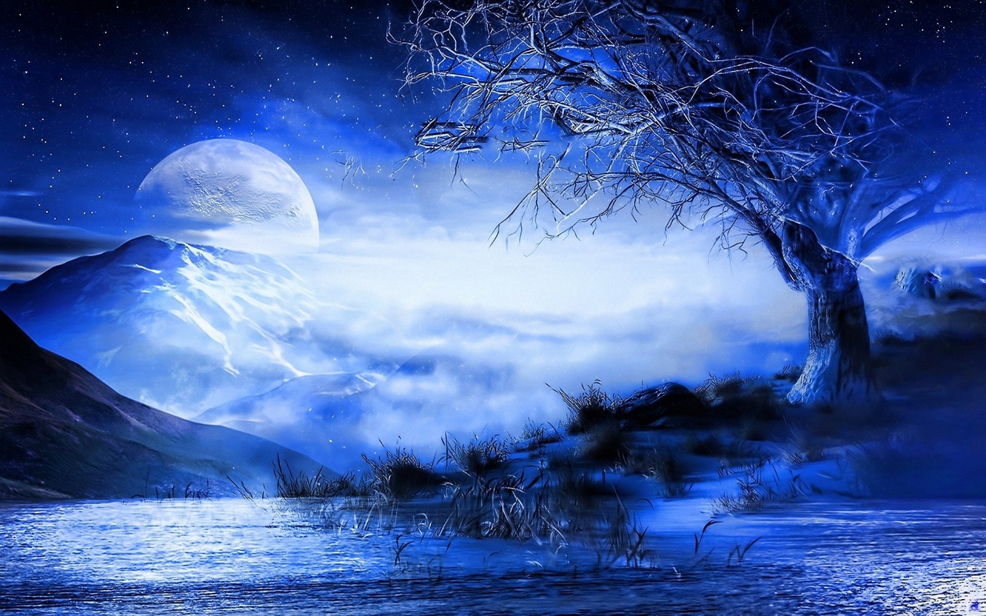 푸른 달 벽지,자연,자연 경관,하늘,푸른,물