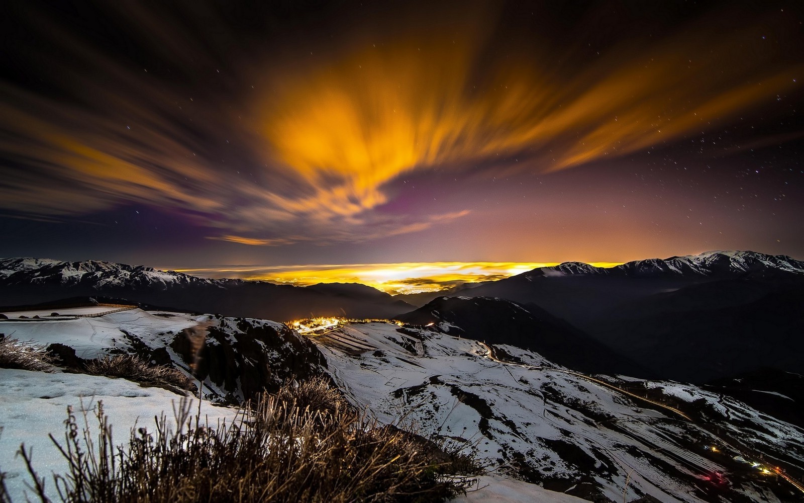 noche naturaleza fondo de pantalla,cielo,naturaleza,paisaje natural,nube,montaña